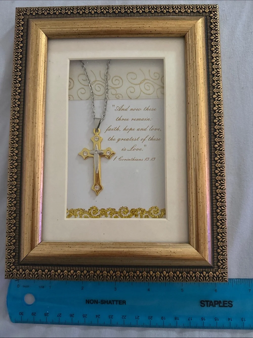 Decorative Gold Frame with Gold Cross Wall Art